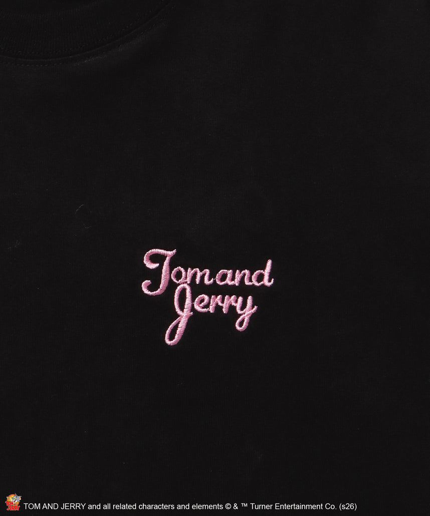 TJ GINGHAM DOG TEE / トムとジェリー 半袖 クルーネック 刺繍 ワンポイント ワッペン ユニセックス オーバーサイズ レイヤード ブラック