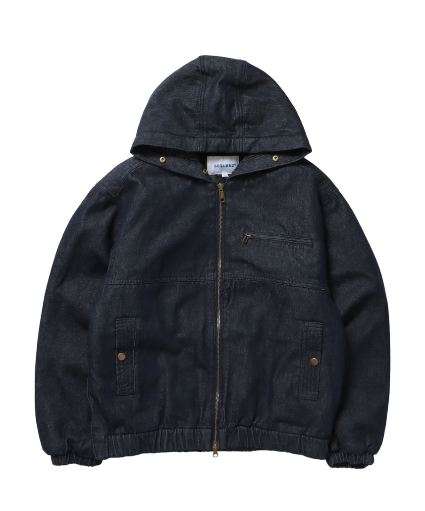 FUR DENIM HOODIE JKT / デニム ジャケット ファー 中綿 ダブルジップ フーディ ネイビー