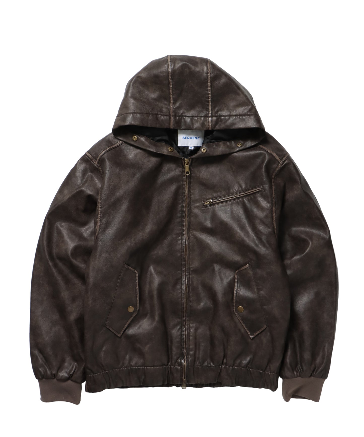 FUR PU HOODIE JKT / フェイクレザー ジャケット ファー 中綿 ダブルジップ フーディ ブラウン