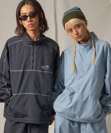 SQNZ SPORTS NYLON HZIP JACKET / ジャケット ハーフジップ ドローコード ワイドシルエット 【セットアップ対応】 ブラック