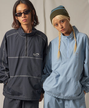 SQNZ SPORTS NYLON HZIP JACKET / ジャケット ハーフジップ ドローコード ワイドシルエット 【セットアップ対応】 ブラック