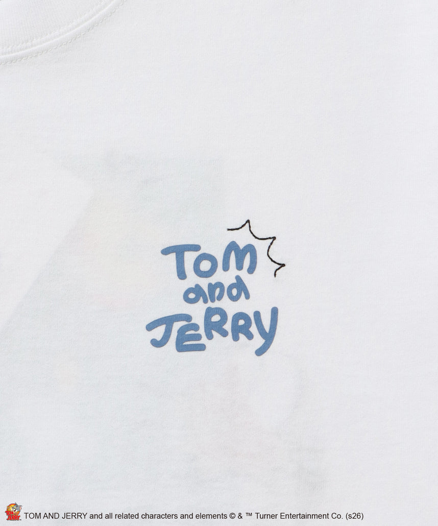 TJ PHOTO & EMB. TEE / トムとジェリー 半袖 クルーネック プリント 刺繍 ワンポイント ユニセックス オーバーサイズ レイヤード ホワイト