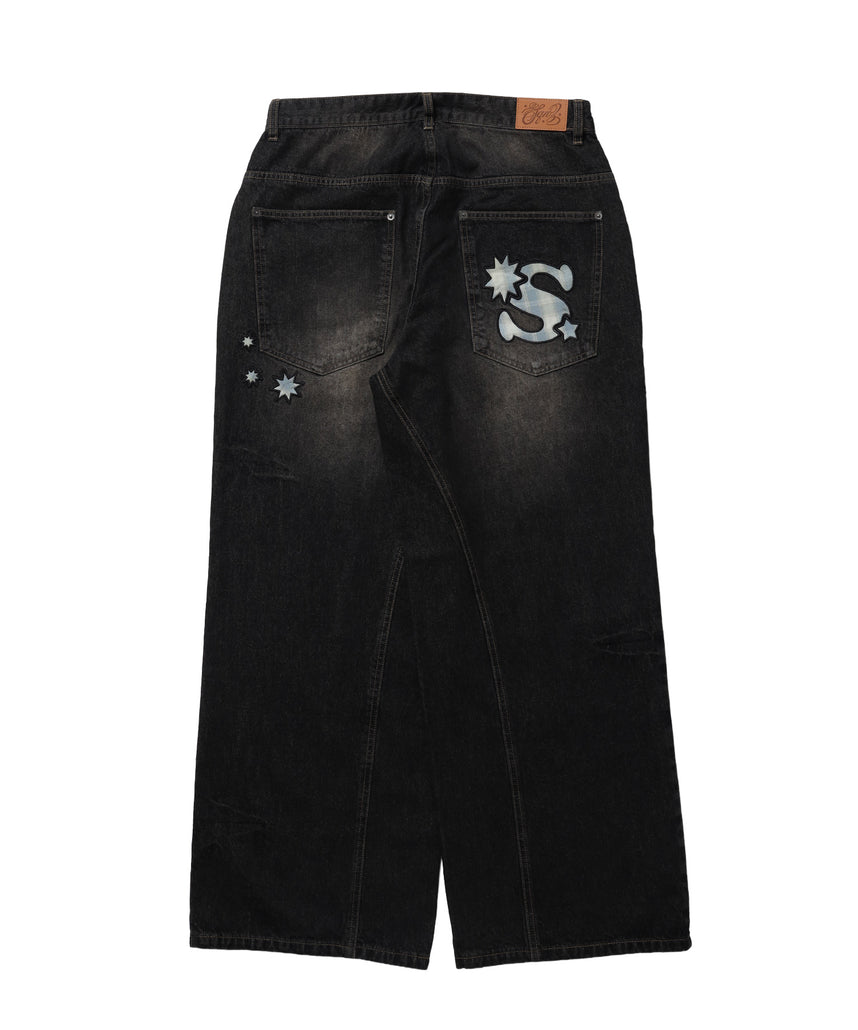 ※WEB限定 / ワイドデニムパンツ / sqnz seam design applique denim ブラウン