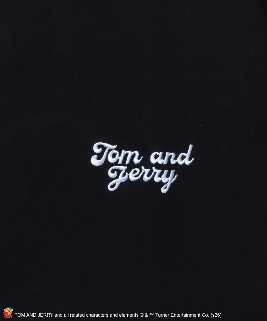 TJ CHERRY FLOCKY S/S TEE / トムとジェリー Tシャツ 半袖 クルーネック プリント 刺繍 オーバーサイズ ブラック