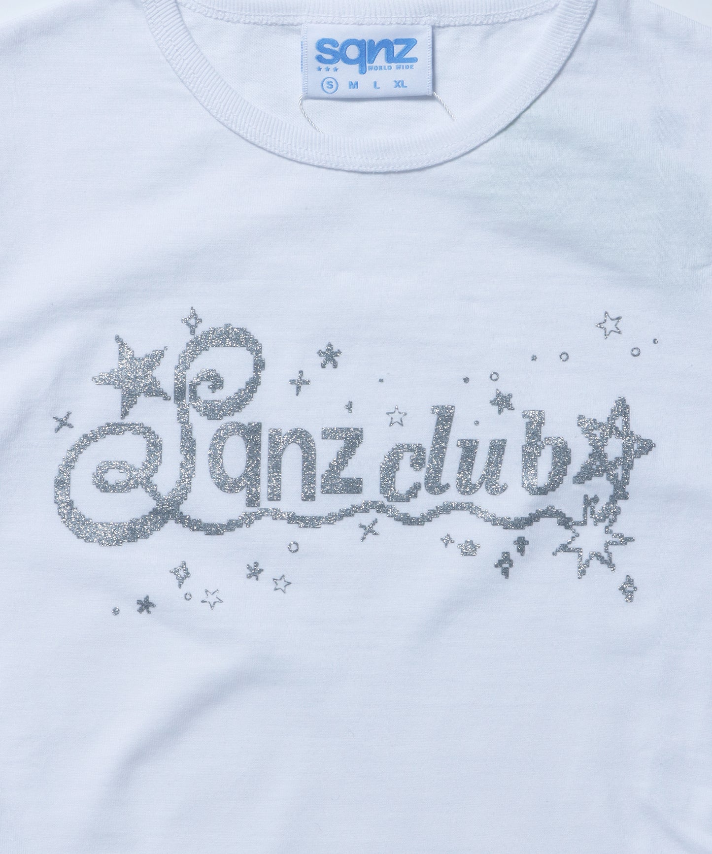 ≪予定商品≫※WEB限定 /レディースラメプリントTシャツ / sqnz side shearing glitter tee ホワイト