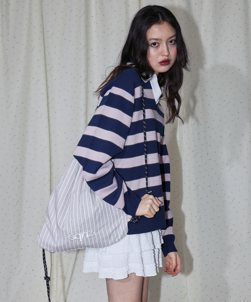 sqnz dairy 2way knapsack / ナップサック バック 2WAY ブランドロゴ チェック ストライプ ライトピンク