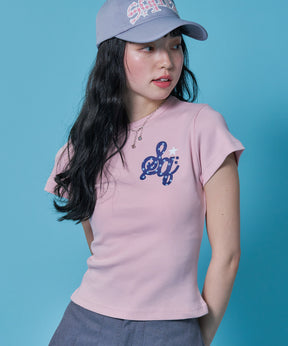 sqnz logo compact tee / クルーネック 半袖 Tシャツ ピチT ちびT ワンポイント ドット ライトピンク