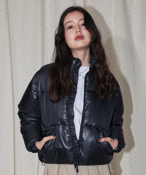 sqnz puffa short padding / ユニセックス パファ ダウン ジャケット 中綿 短丈 ドローコード ブラック