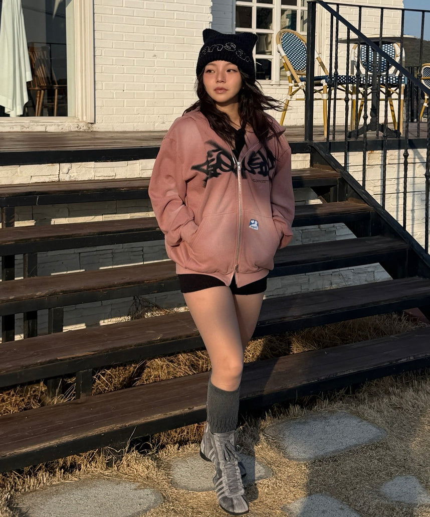 ロゴプリントジップパーカー / FADE ZIP P/K ピンク ≪SET UP着用可能