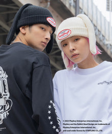【SEQUENZ】 PLAYBOY BUNNY BEANIE / プレイボーイ うさ耳 地雷系 ワッペン バニーヘッド ニット帽 ビーニー 帽子 キャップ ブラック