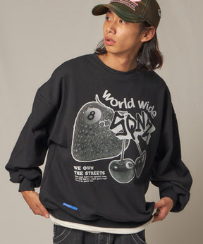 SQNZ FRUITS C/N SWEAT / オーバーサイズ 裏起毛 スウェット プルオーバー クルーネック ブラック