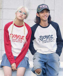 sqnz logo raglan L/S TEE / クルーネック 長袖 ラグラン オーバーサイズ レッド