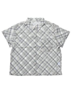 ≪予約商品≫sqnz sheer cheack shirts / 半袖 シャツ チェック レギュラーカラー メタルプレート ポケット ボタン グリーン