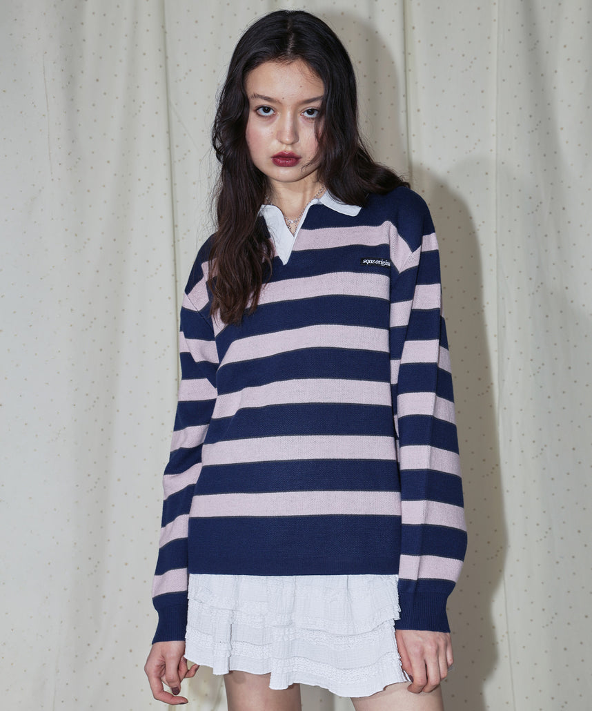 sqnz border knit / ボーダー ニット スキッパー 織ネーム ワン