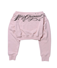 sqnz star shoulder sweat ladies / レディース ワンショルダー スタッズ 裏毛 短丈 サムホール ピンク