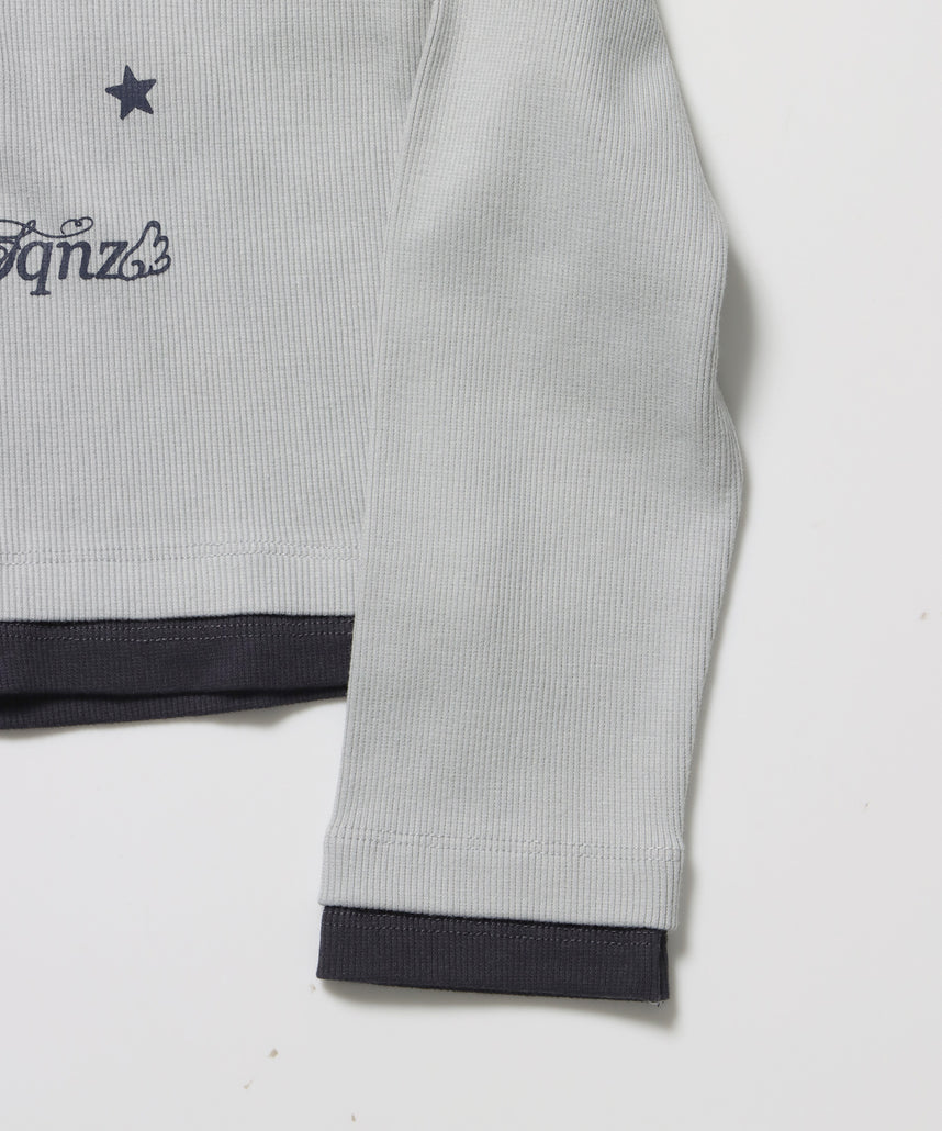 sqnz fake layered henley star l/s tee / 長袖 プリント ヘンリー フェイクレイヤード ツートーン ライトグレー