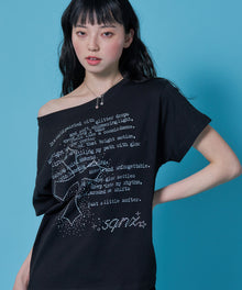 sqnz one-shoulder cross tee / レディース 半袖 Tシャツ ワンショルダー ブラック