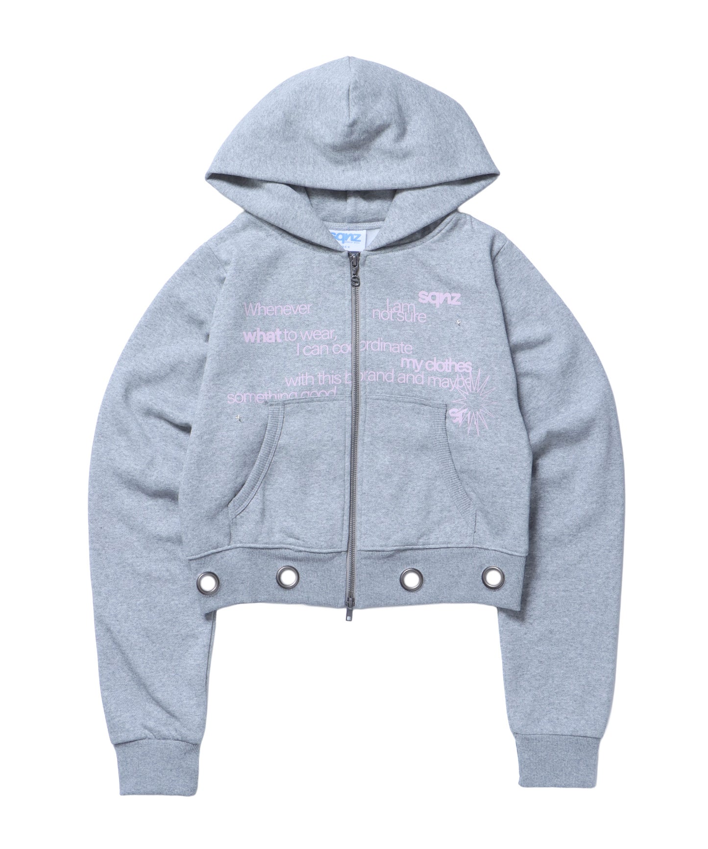 sqnz eyelet fit zip pk / レディース ジップパーカー フーディ ハトメ スタッズ ダフルジップ 裏起毛≪SET UP着用可能≫ グレー