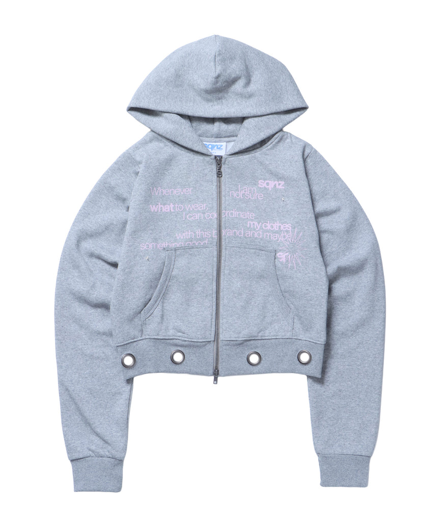 sqnz eyelet fit zip pk / レディース ジップパーカー フーディ ハトメ スタッズ ダフルジップ 裏起毛≪SET UP着用可能≫ グレー