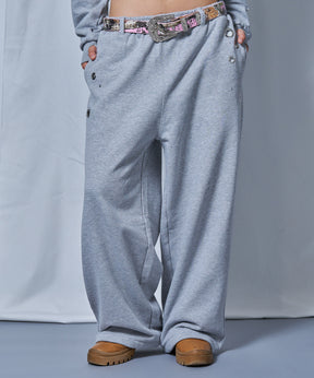 sqnz rhinestone & eyelet sweat pants / ラインストーン スウェットパンツ 裏毛 ハトメ ポケット 【セットアップ着用可能】 グレー