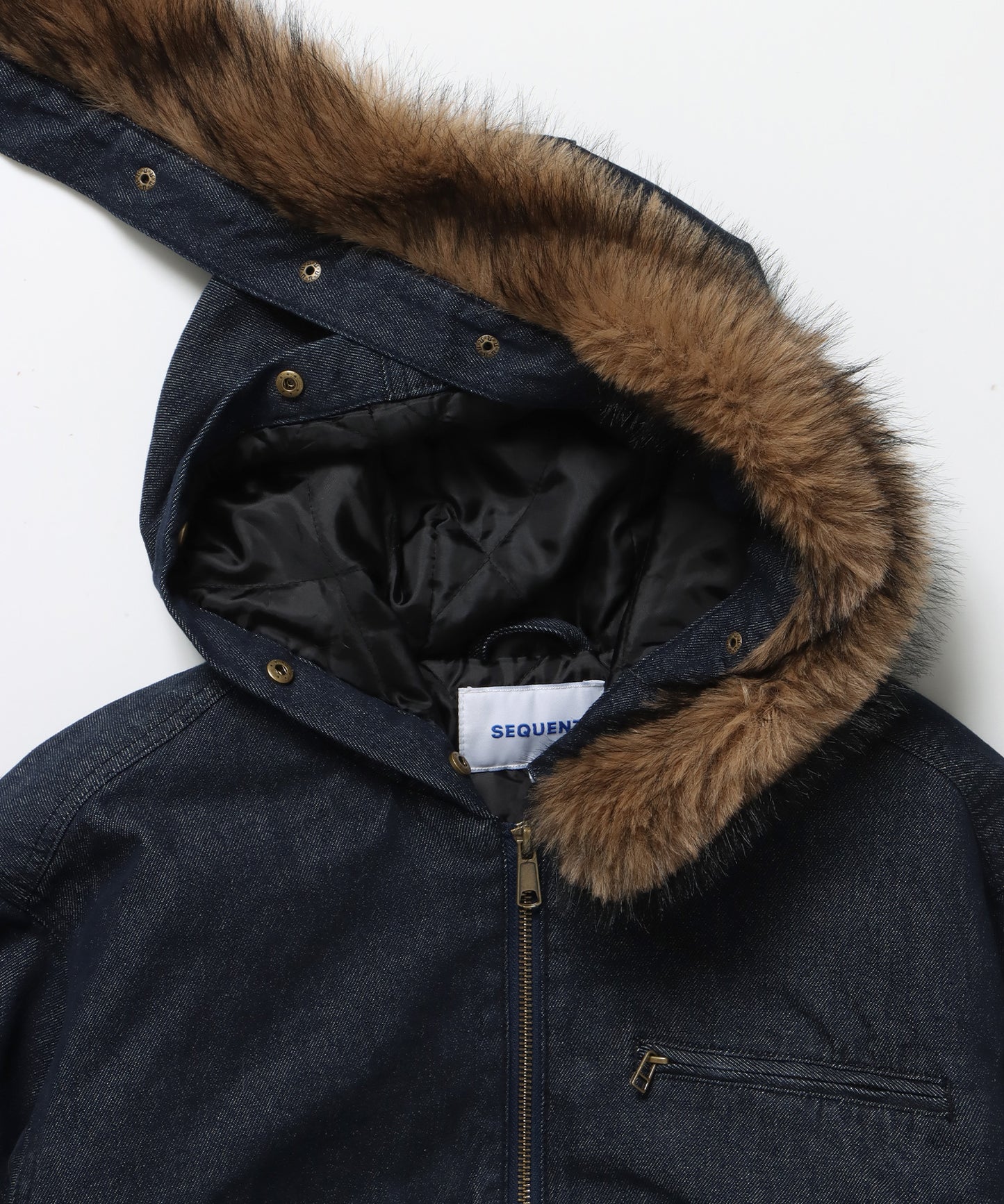 FUR DENIM HOODIE JKT / デニム ジャケット ファー 中綿 ダブルジップ フーディ ネイビー