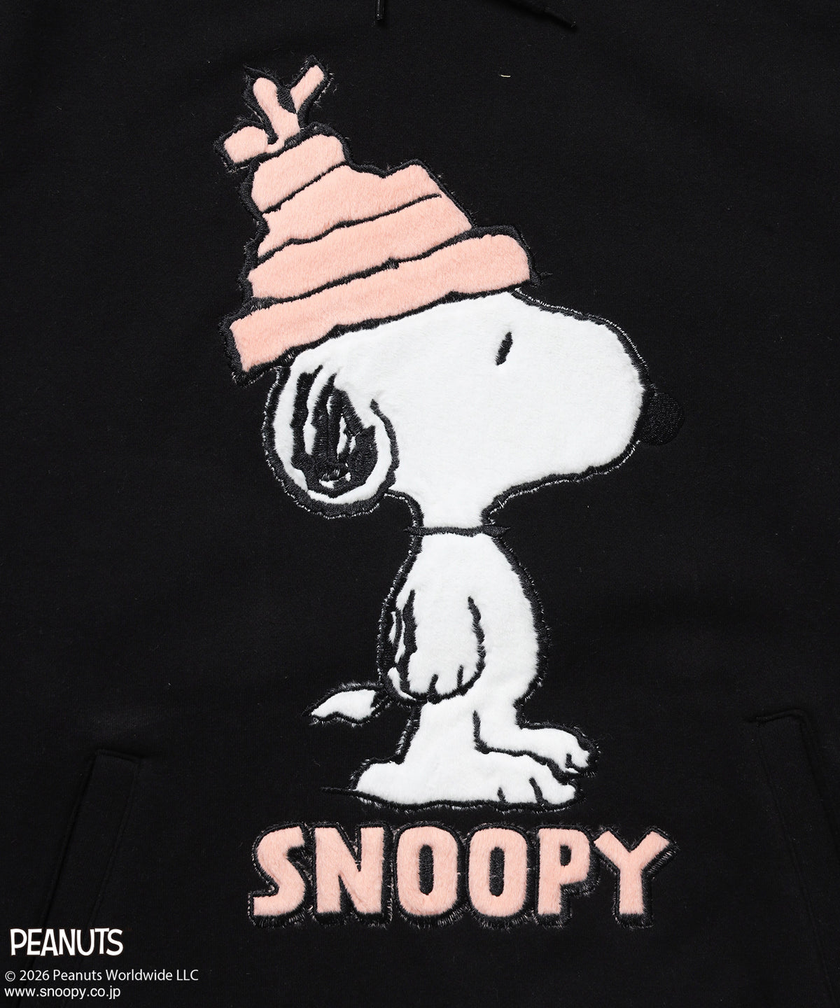 TP FUR SNOOPY APPLIQUE P/K/ スヌーピー ファーワッペン 刺繍 パーカー ブラック