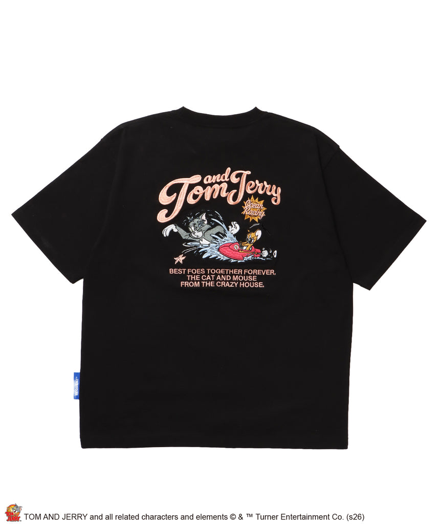 TJ SWIMMING EMB. TEE / トムとジェリー 半袖 クルーネック 刺繍 ワンポイント ユニセックス オーバーサイズ レイヤード ブラック