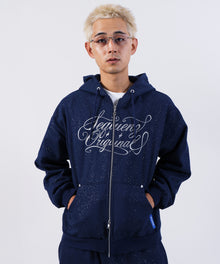 SQNZ LOGO GLITTER ZIP P/K / グリッター ジップパーカー ラメプリント ダブルジップ 裏起毛 【セットアップ着用可】 ダークネイビー