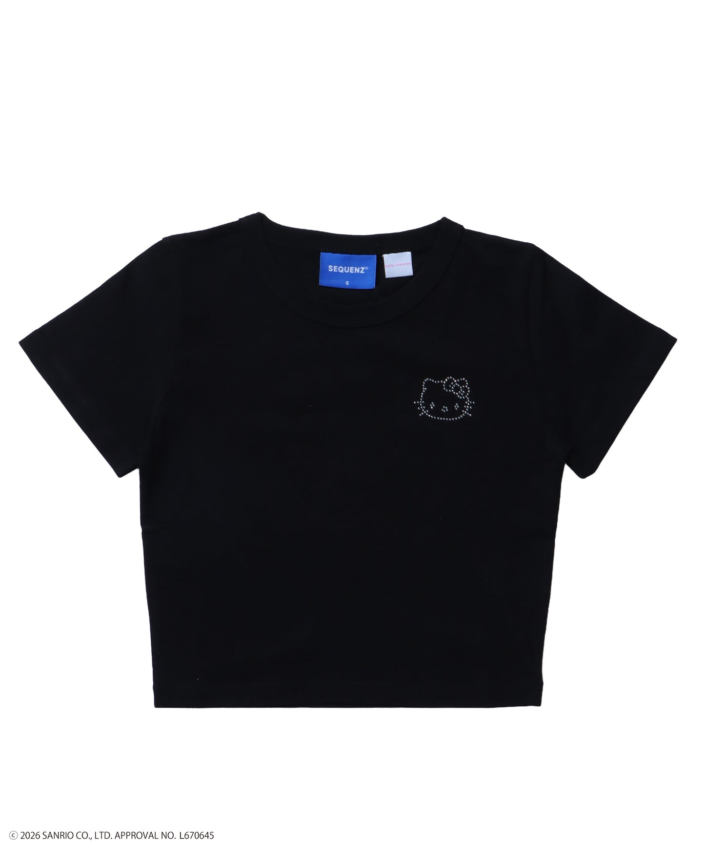 HK CIRCLE LOGO TEE / ハローキティ キティちゃん 半袖 クルーネック プリント ワンポイント ラインストーン プリント ブラック