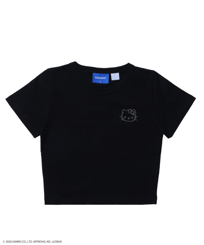 HK CIRCLE LOGO TEE / ハローキティ キティちゃん 半袖 クルーネック プリント ワンポイント ラインストーン プリント ブラック