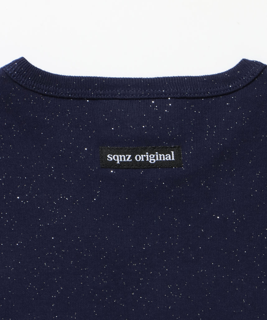 ≪予約商品≫sqnz glitter compact tee / 半袖 プリント Tシャツ ワンポイント ラインストーン レディース ピチT ちびT ダークネイビー