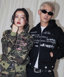 sqnz eyelet zip pk / ジップパーカー スタッズ フーディ ハトメ 裏起毛≪SET UP着用可能≫ ブラック