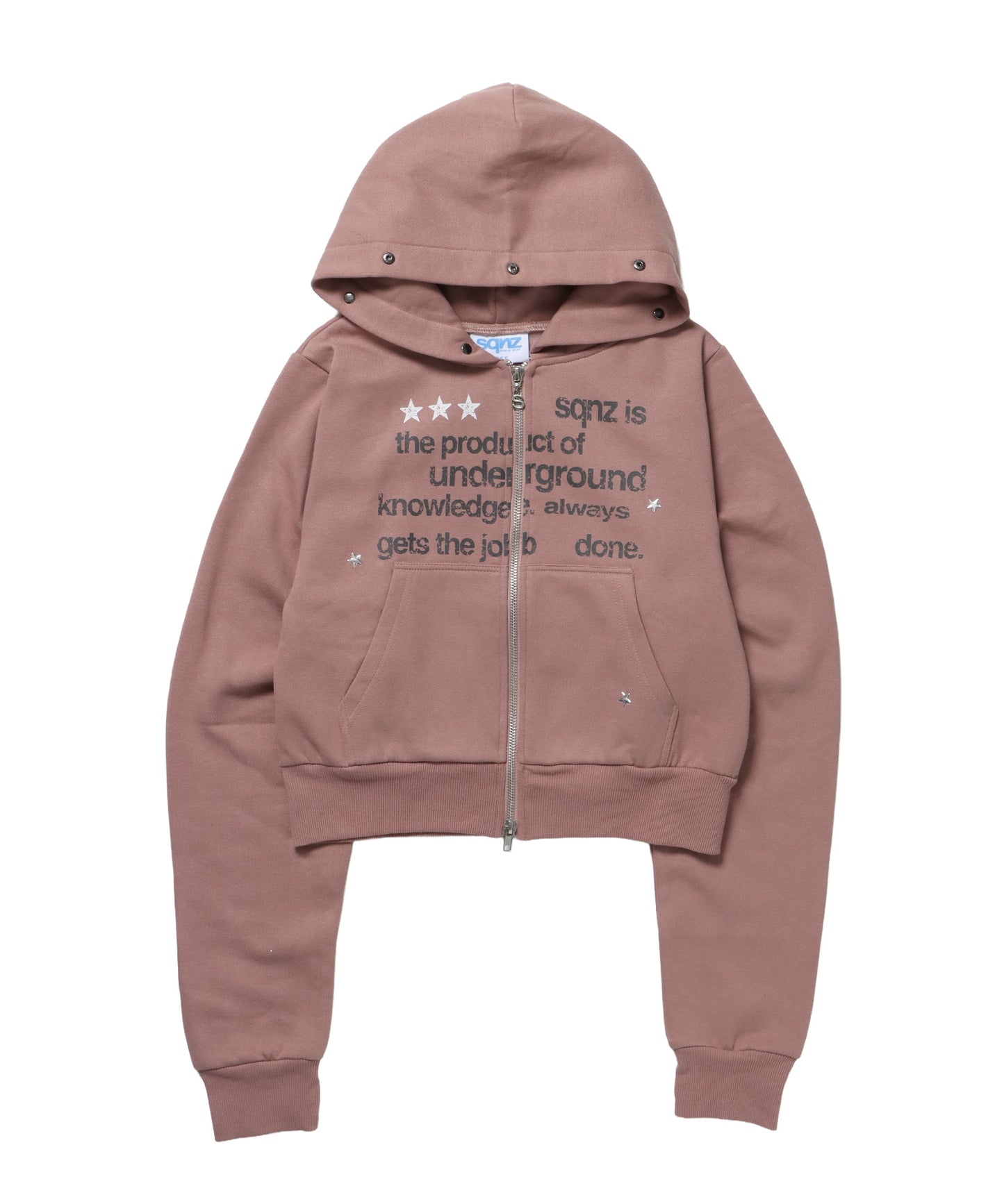 sqnz fur zip pk / レディース ファー ジップパーカー スタッズ 裏起毛 短丈 ダブルジップ ピンク