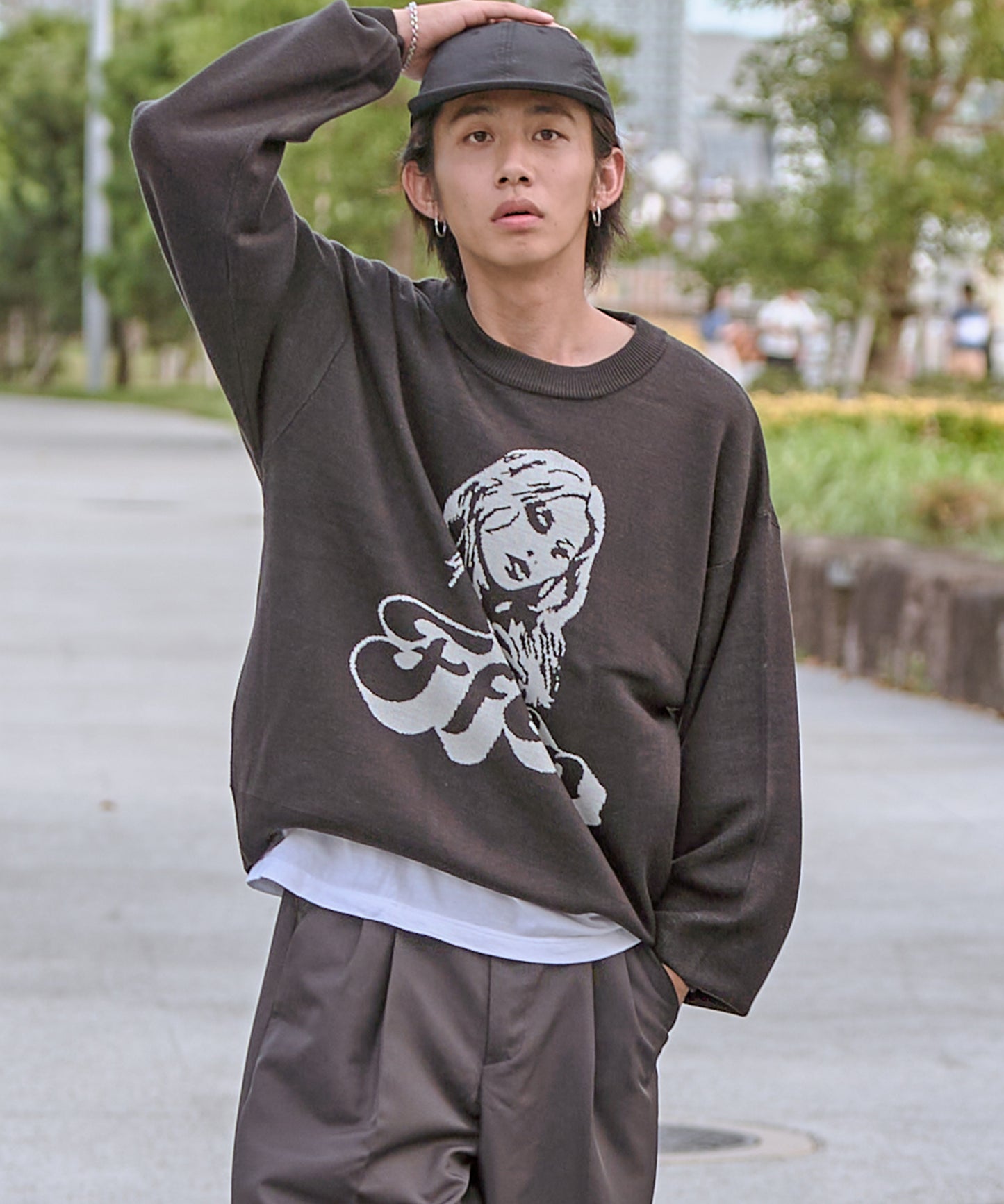 GIRL JQD C/N SPRING SWEATER / 女性 柄 ジャガード ニット　ブラック