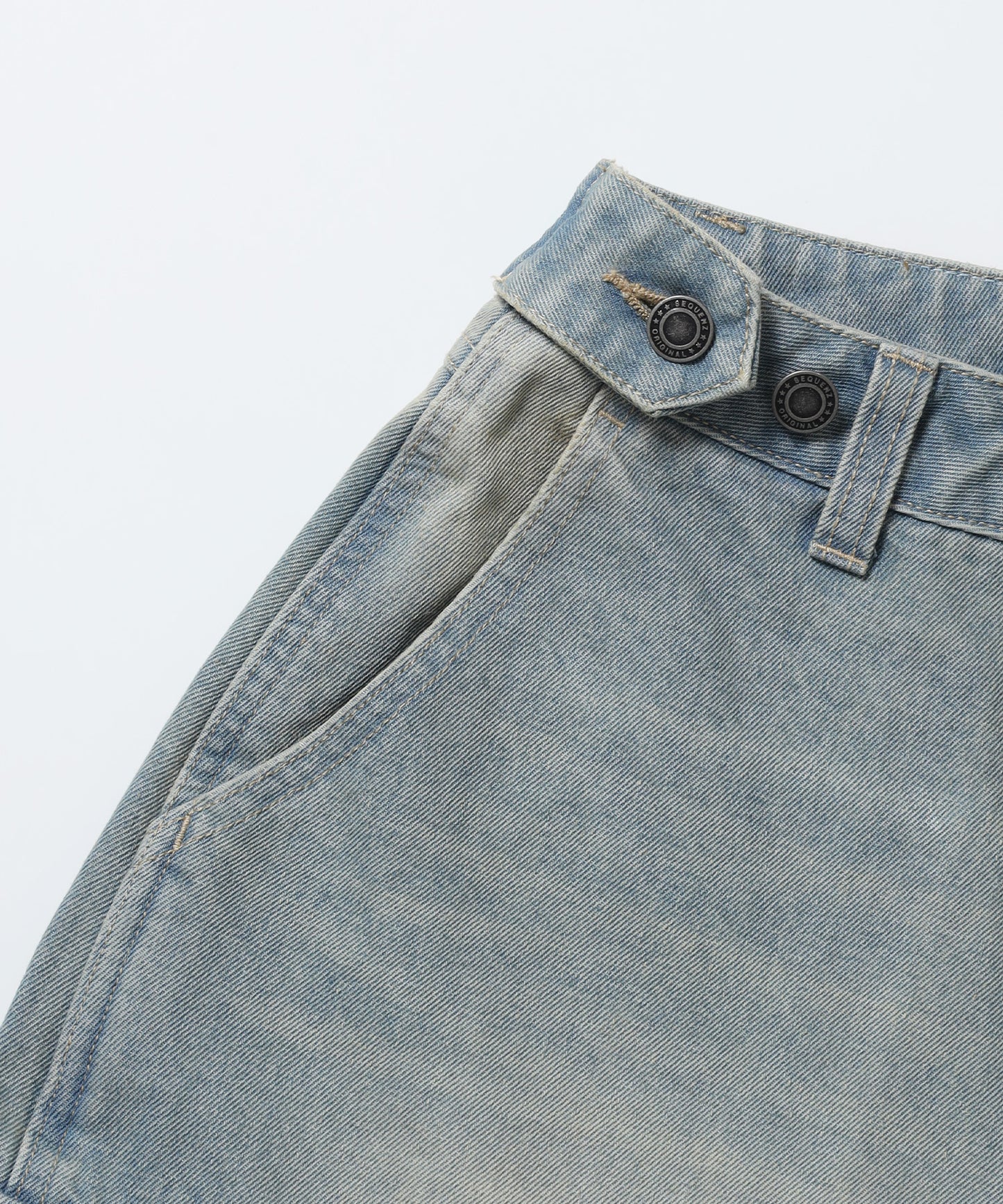 ※WEB限定 / レディースリボンデニムショートパンツ / sqnz ribbon denim shorts サックスブルー