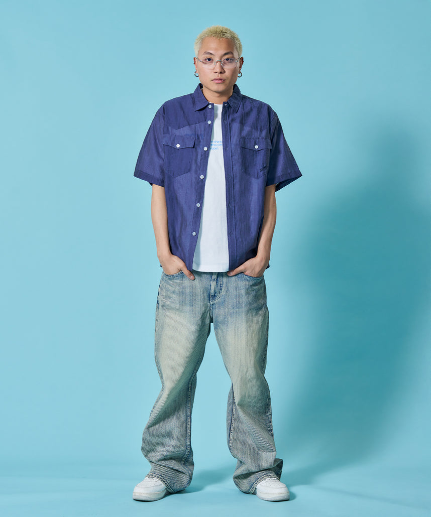 WEB限定 / ウエスタン半袖シャツ／sqnz western sheer shirts ネイビー