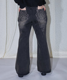 sqnz ladies flare denim / パンツ デニム レディース 加工 フレア 刺繍 ブラウン