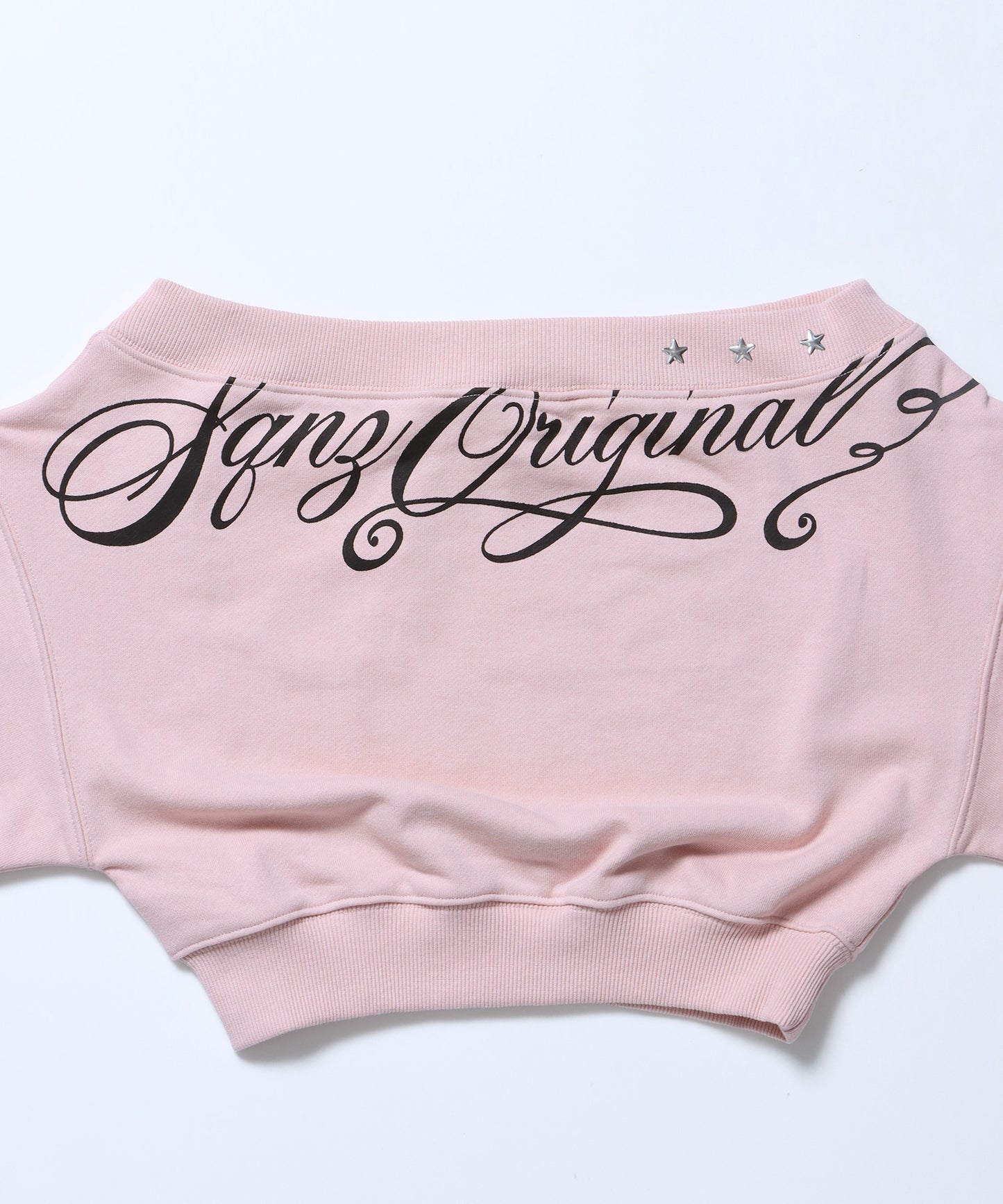 sqnz star shoulder sweat ladies / レディース ワンショルダー スタッズ 裏毛 短丈 サムホール ピンク