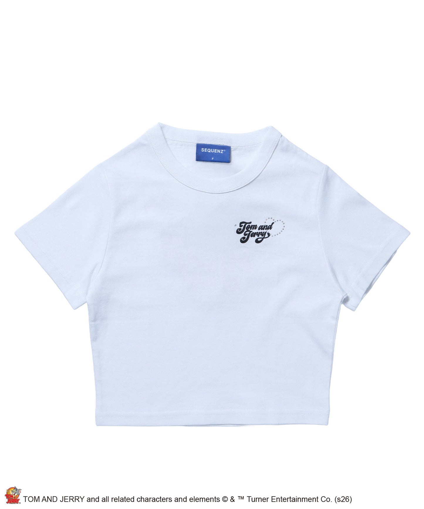 TJ HEART BABE TEE / レディース トムとジェリー Tシャツ 半袖 クルーネック プリント ラインストーン ピチT ちびT ホワイト