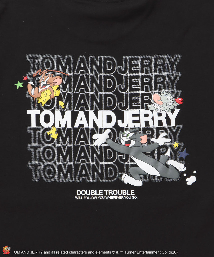 TJ BLUR LOGO TEE / トムとジェリー 半袖 クルーネック プリント ワンポイント ユニセックス オーバーサイズ ビッグシルエット レイヤード ブラック