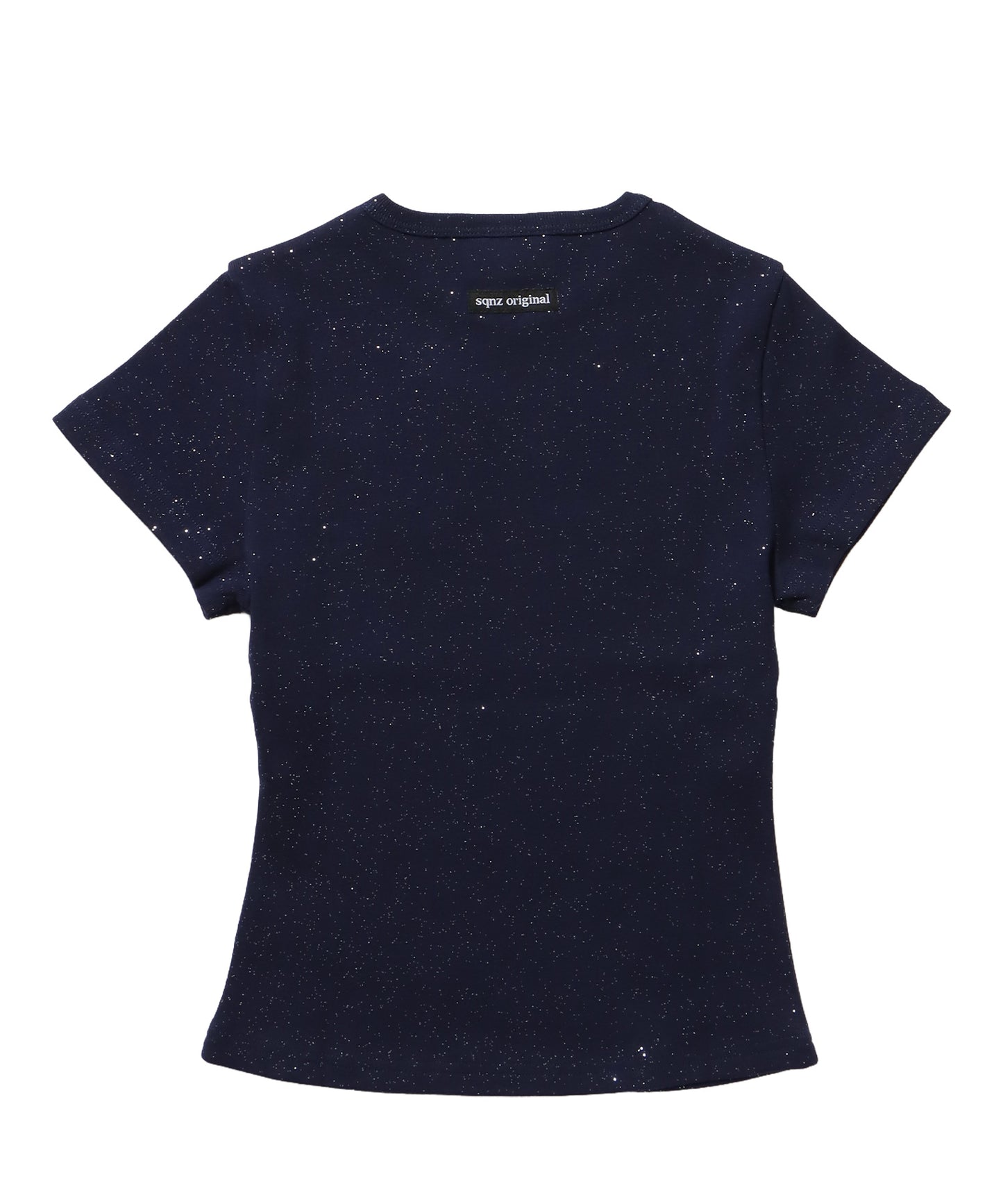 ≪予約商品≫sqnz glitter compact tee / 半袖 プリント Tシャツ ワンポイント ラインストーン レディース ピチT ちびT ダークネイビー