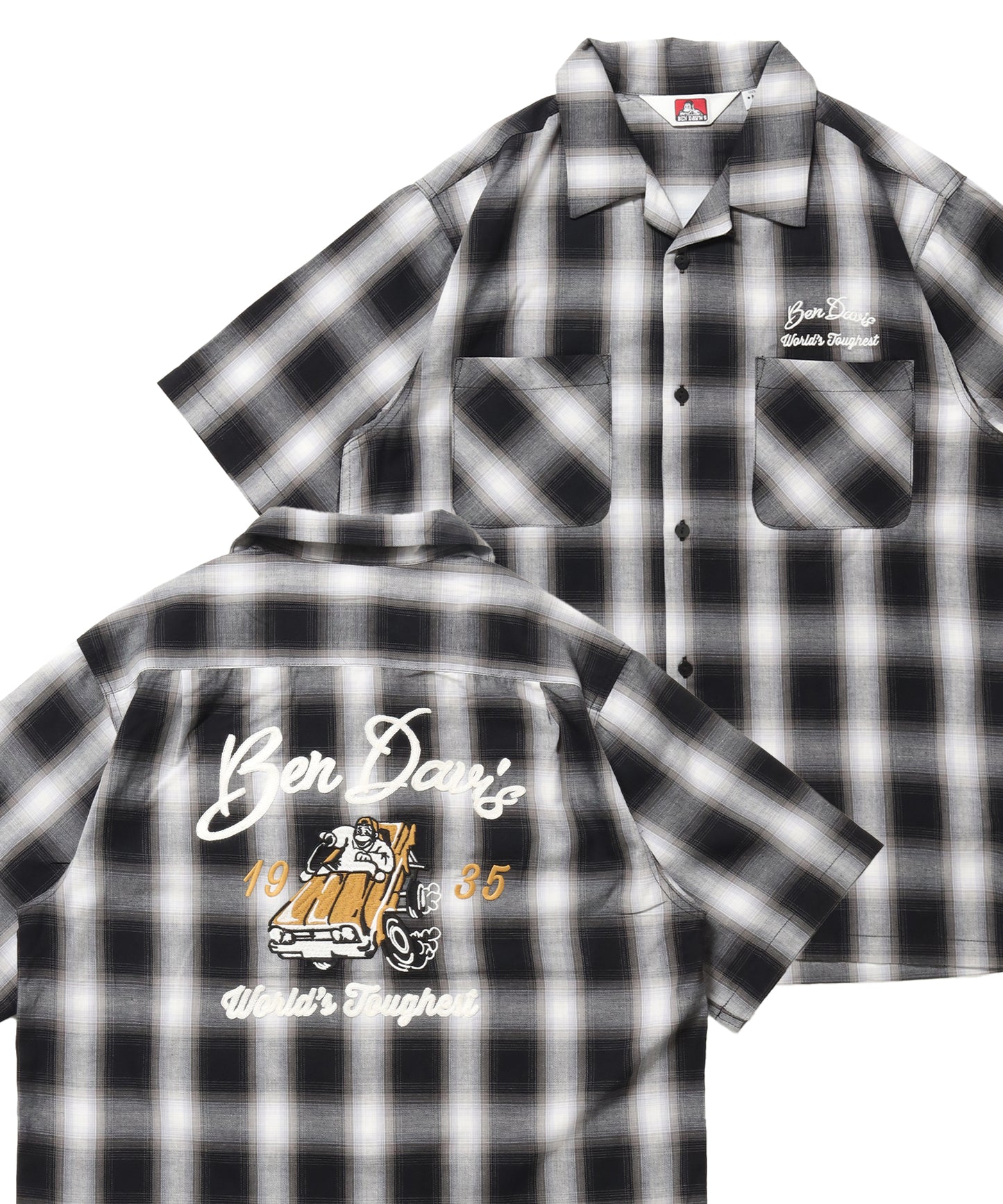 DRIVE EMB PLAID O/C SHIRT / 半袖 シャツ オープンカラー ヴィンテージライク オンブレチェック ブラック