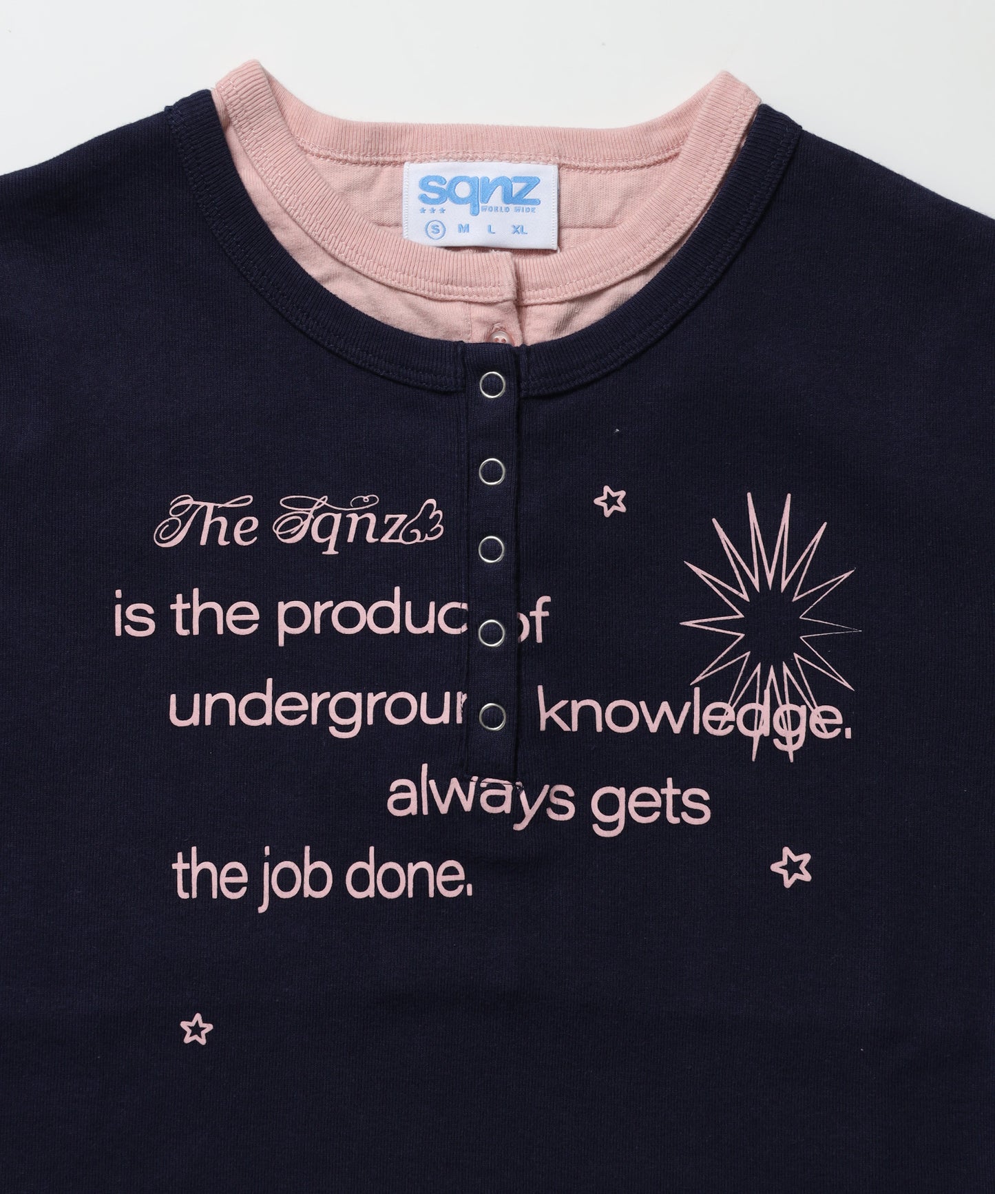 ≪予約商品≫※WEB限定 / フェイクレイヤード / バイカラーヘンリーネック半袖T /sqnz fake layered henley star tee ダークネイビー