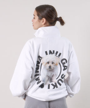 【SEQUENZ】 INU GA SUKI 1/3 ZIP SWEAT / 犬が好き バックロゴ ハーフジップ スウェット DOG ホワイト