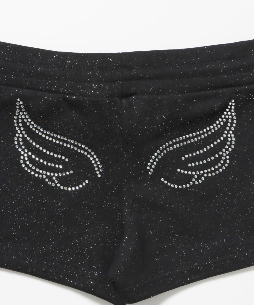 ≪予約商品≫sqnz glitter mini pants / レディース ショートパンツ ボトムス ラインストーン 裏毛 【セットアップ着用可能】 ブラック