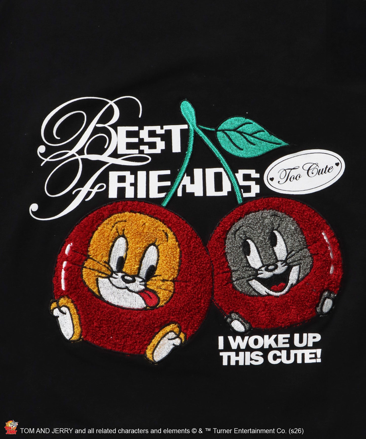 TJ CHERRY FLOCKY S/S TEE / トムとジェリー Tシャツ 半袖 クルーネック プリント 刺繍 オーバーサイズ ブラック