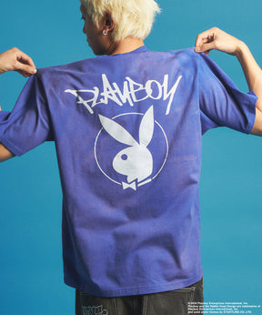 PB O.G LOGO FADE S/S TEE / PLAYBOY×Sequenz フェード加工 90s ヴィンテージ Tシャツ グラフィティ プリント 半袖 ブルー