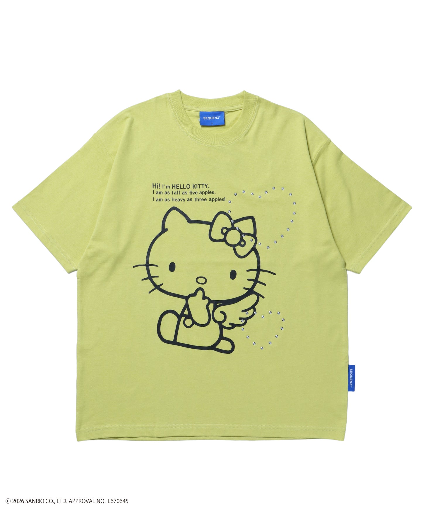 HK LOVE SEQUENZ TEE / ハローキティ キティちゃん 半袖 クルーネック プリント ワンポイント ラインストーン イエロー