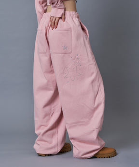 sqnz glitter sweat pants / グリッター スウェットパンツ ラインストーン ドローストリング ポケット 裏起毛 【セットアップ着用可能】 ペールピンク