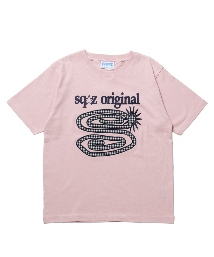 ※WEB限定 / ぐるぐるワッペン半袖Tシャツ / sqnz guru-guru patchwork tee ライトピンク